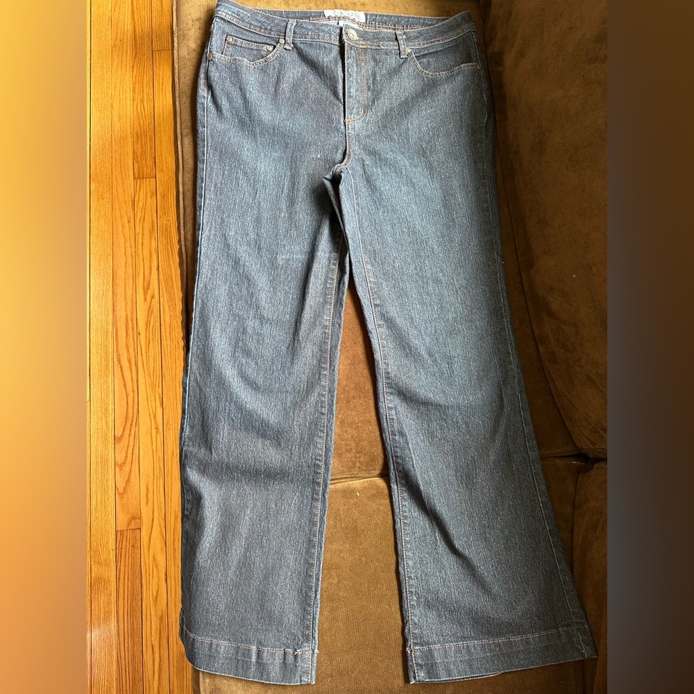 Faded Glory Dark Blue Jeans Stretch Flare Faded Leg SZ 16